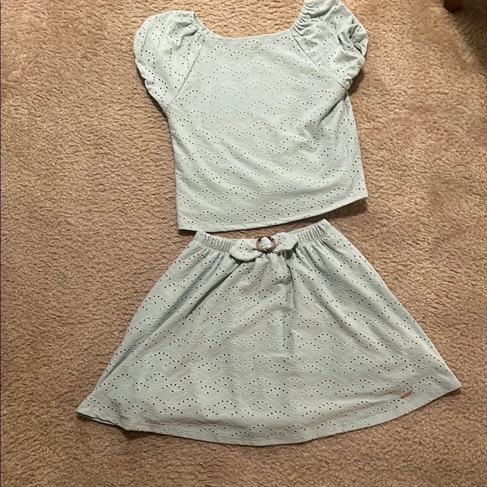 Light Blue Eyelet Top and Skirt Set